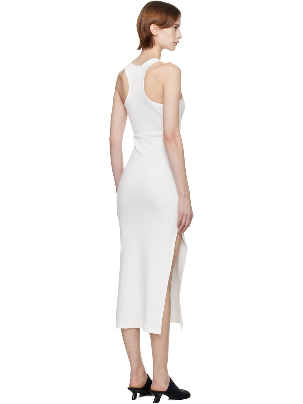 White Scuba 90's Rib Midi Dress - 3