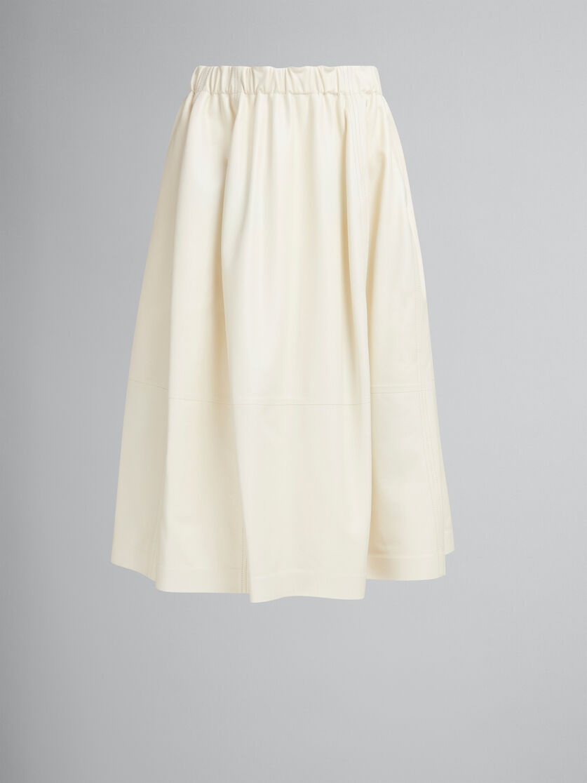 CREAM NAPPA LEATHER ELASTICATED MIDI SKIRT - 1
