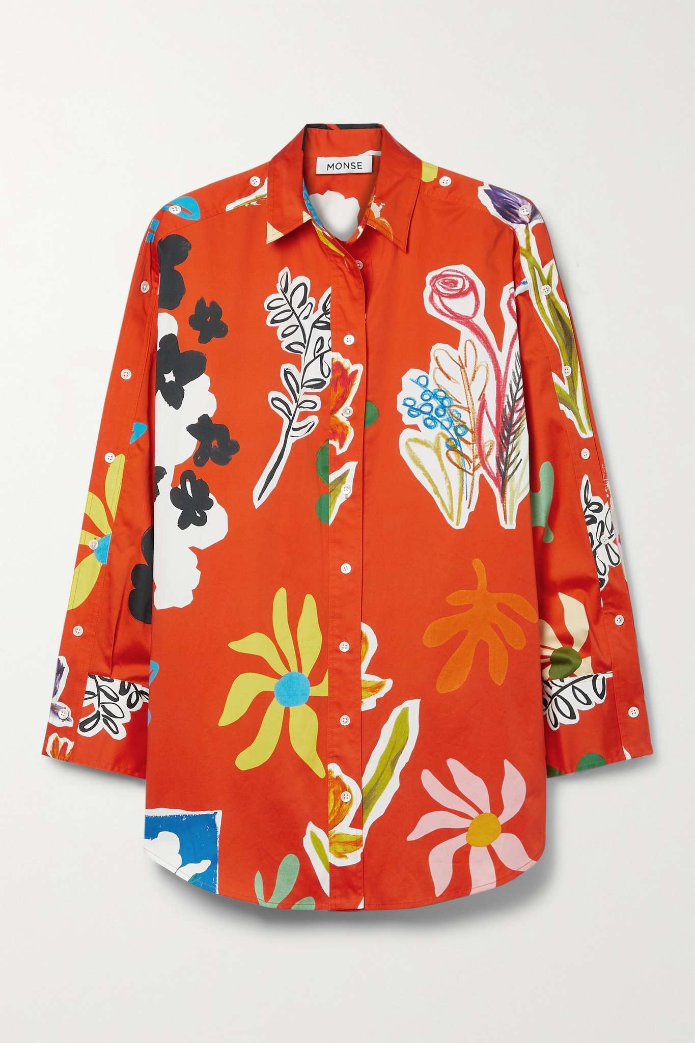 Convertible oversized floral-print cotton-blend poplin shirt - 1