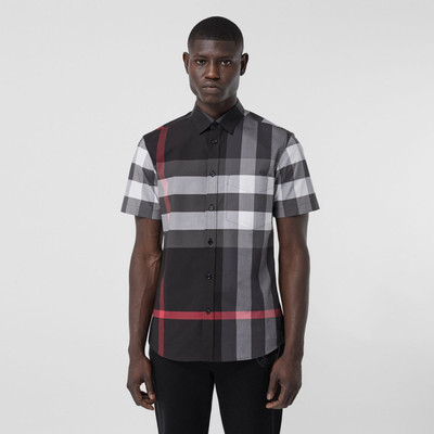 Burberry Short-sleeve Check Stretch Cotton Poplin Shirt outlook