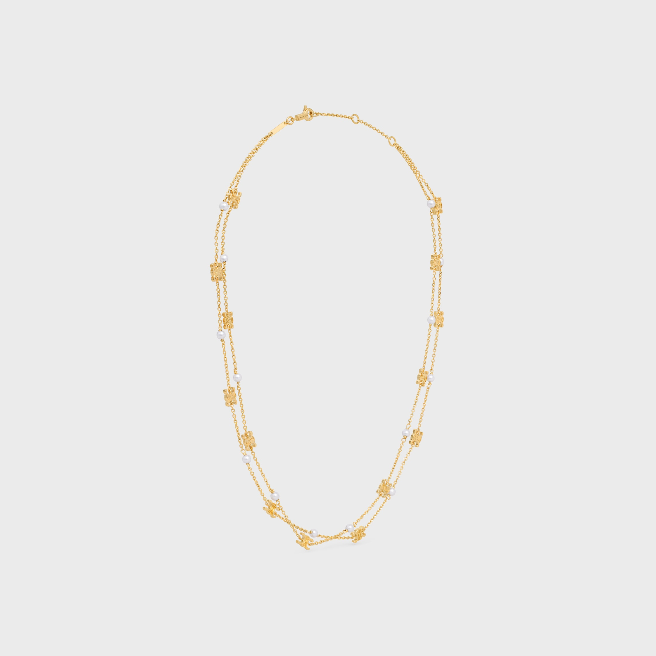 Triomphe Pearl Double Necklace in Brass with Gold Finish and Resin Pearls - 3