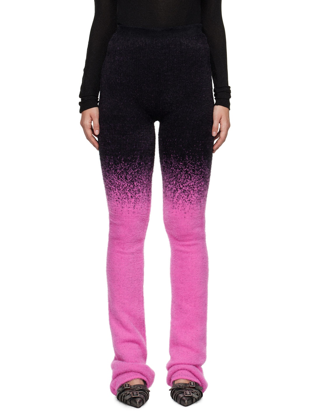 SSENSE Exclusive Black & Pink Knit Exaggerated Lounge Pants - 1
