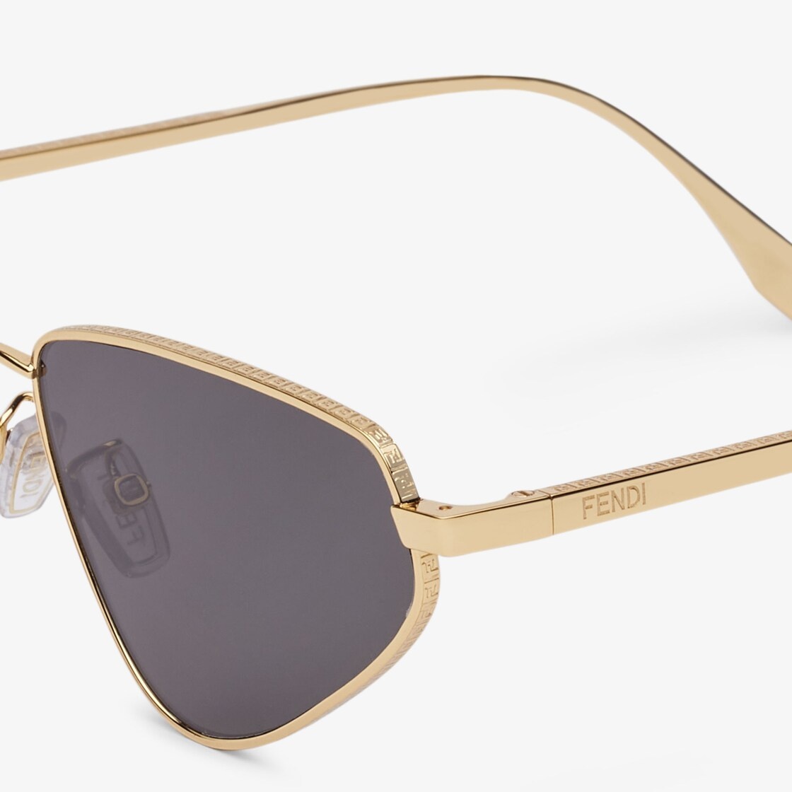 Cat-eye FF sunglasses in gold-colored metal with FF motif engraved on the front and temples. Gray le - 3