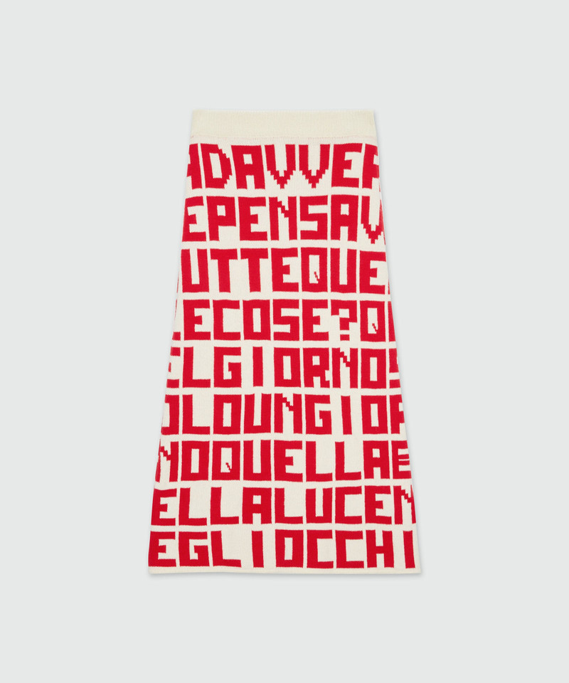 Cream jacquard knit skirt with red lettering by Caterina Frongia x MSGM 1