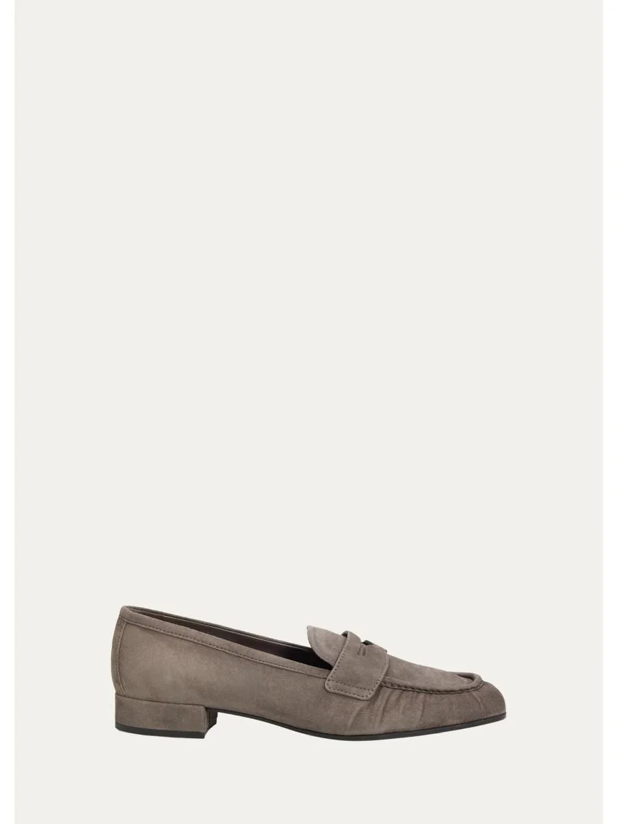 Suede Ruched-Toe Penny Loafers - 1