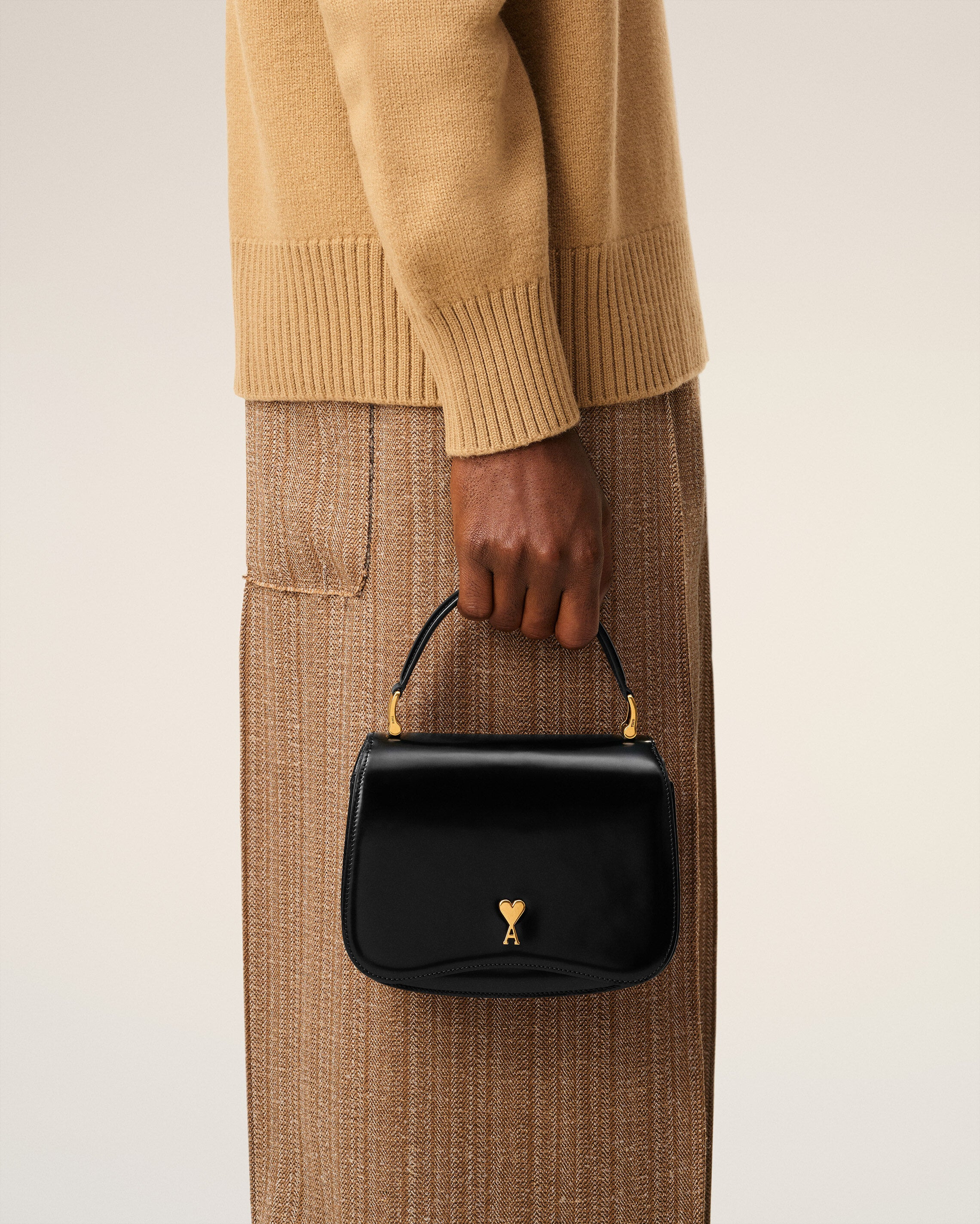 BLACK GLAZED LEATHER TOP HANDLE PARIS PARIS BAG - 7