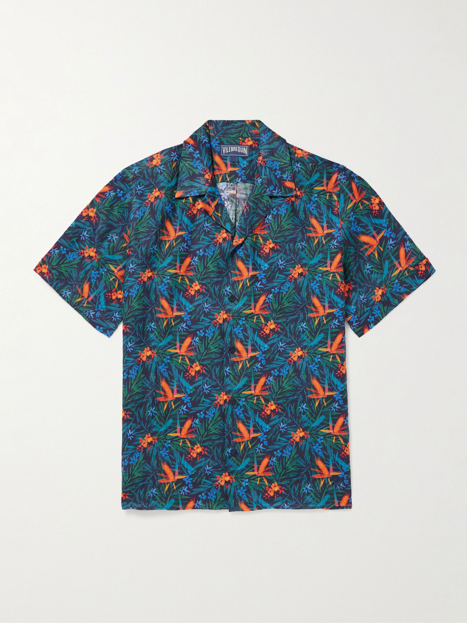 Charli Camp-Collar Printed Linen Shirt Blue - 1