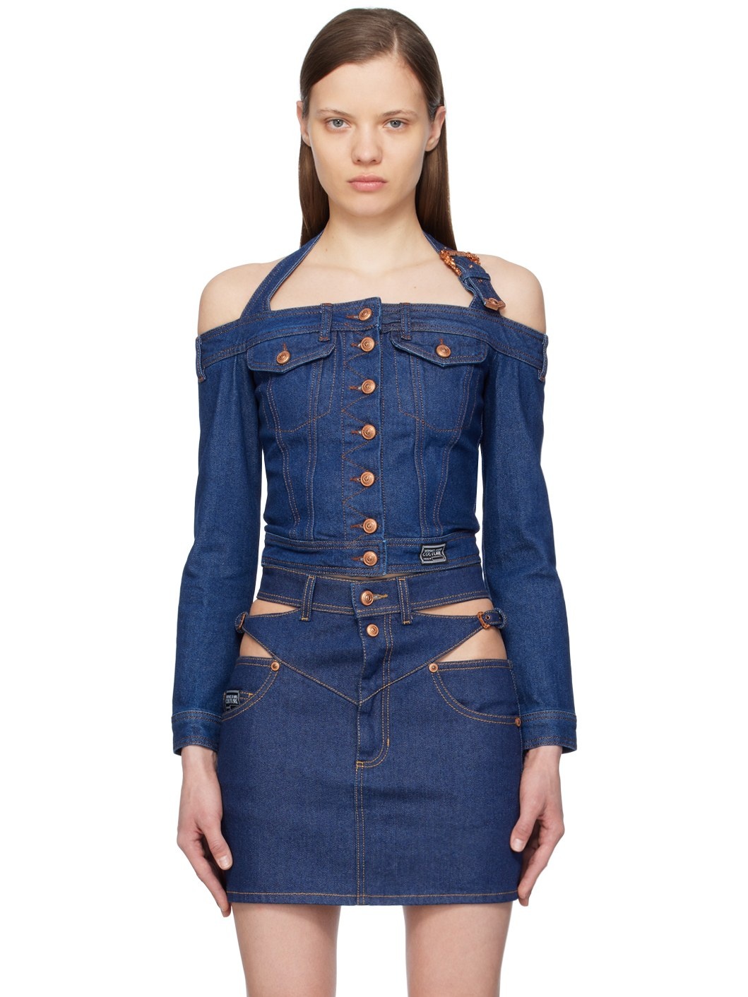 Indigo Buttoned Denim Blouse - 1