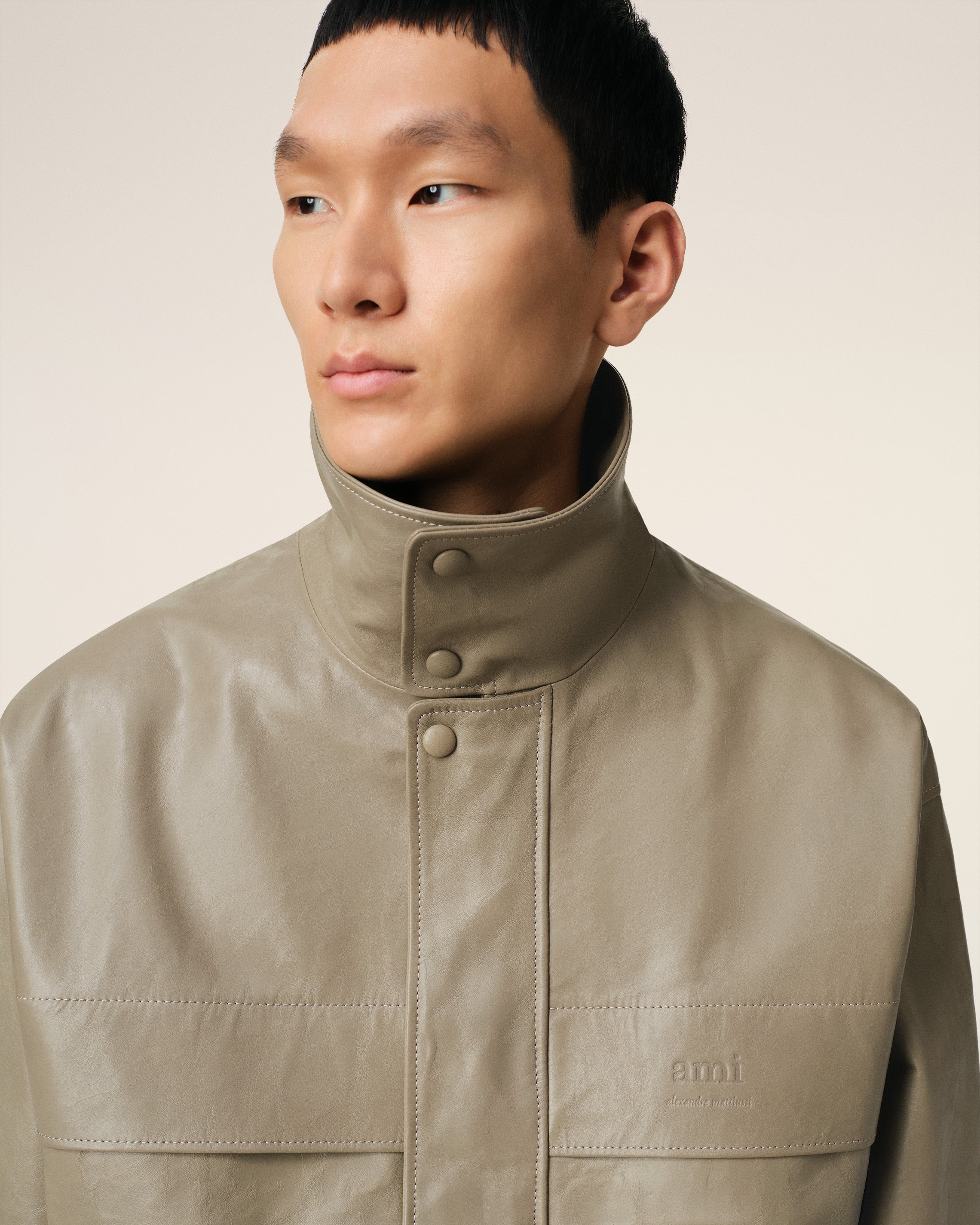 GREEN LEATHER ZIPPED JACKET - 4