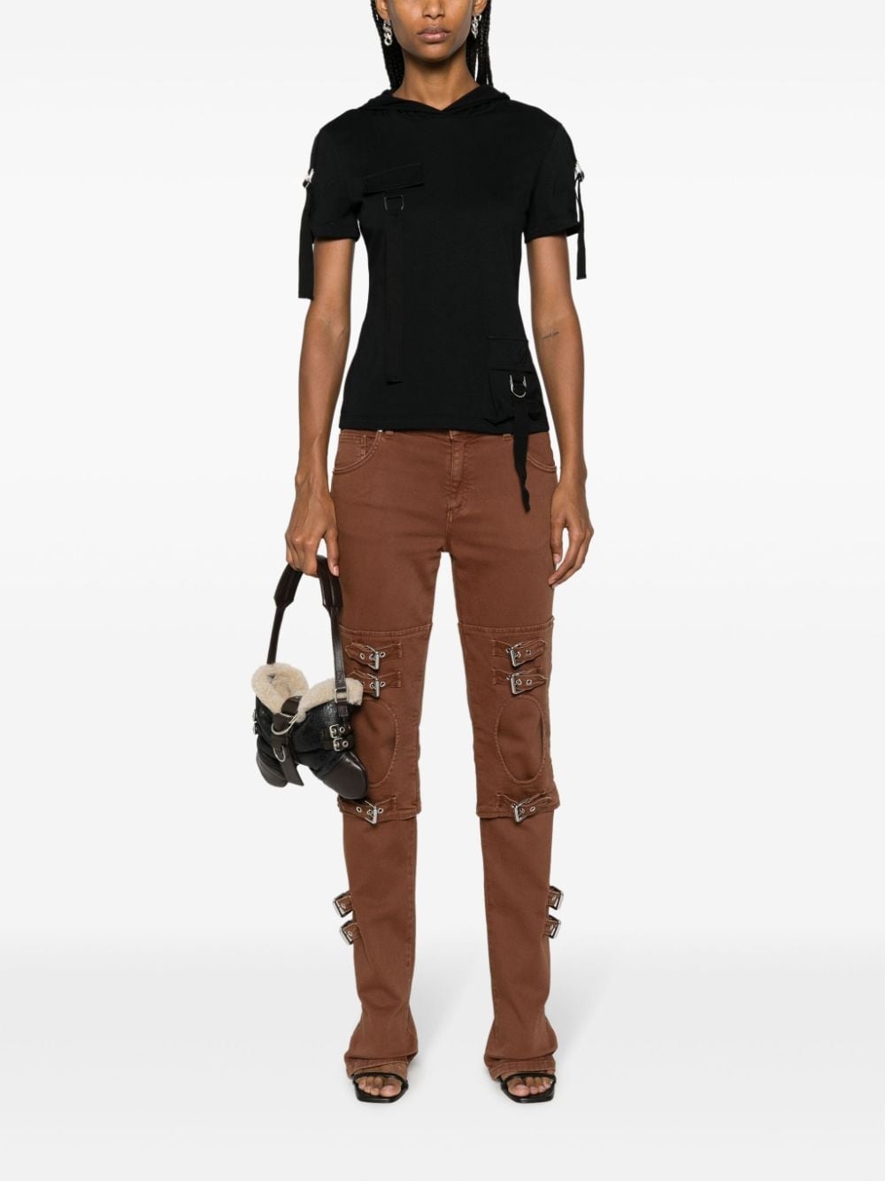 cargo-pocket hooded cotton T-shirt - 2