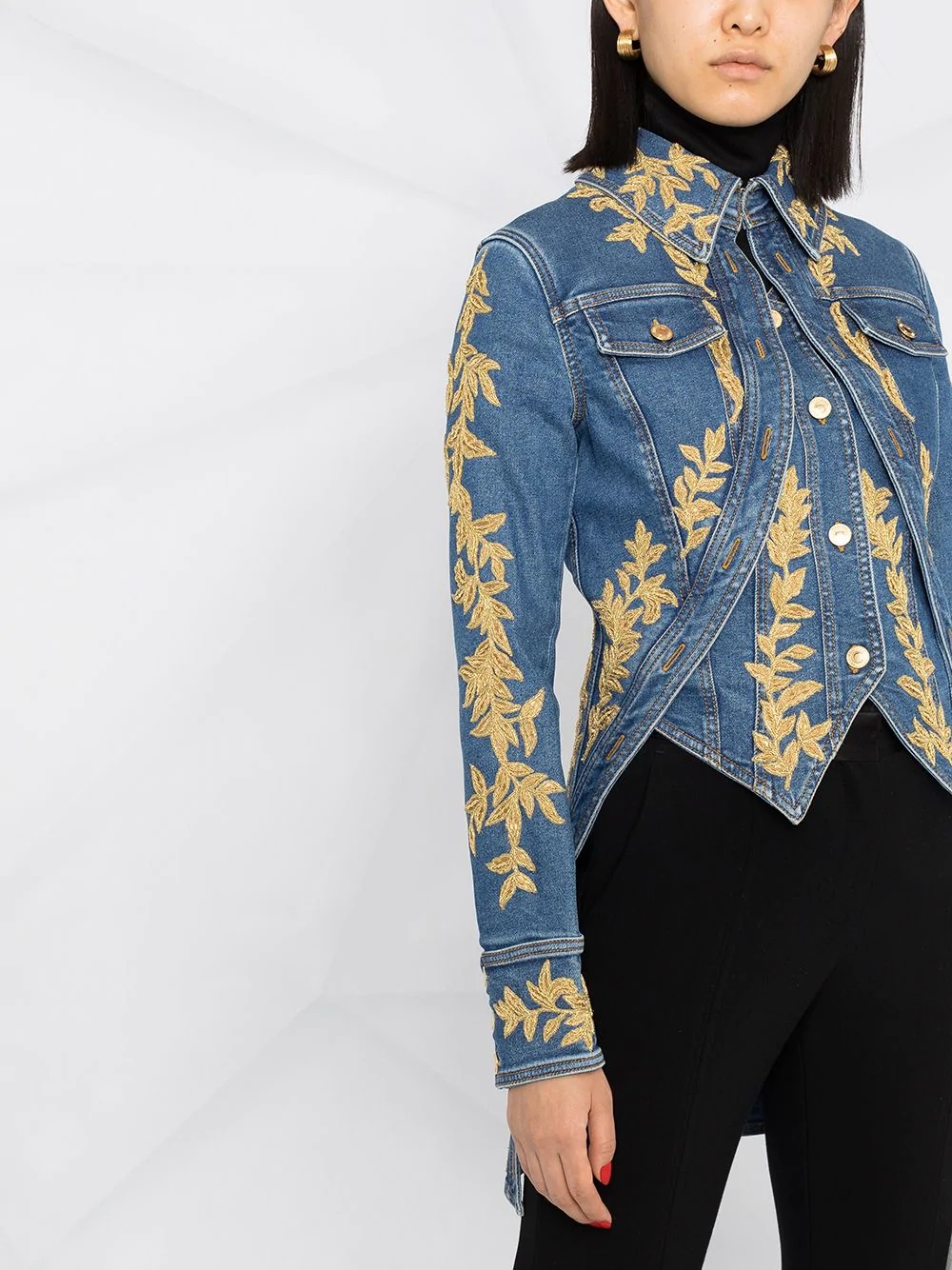 brocade-detail denim shirt - 5