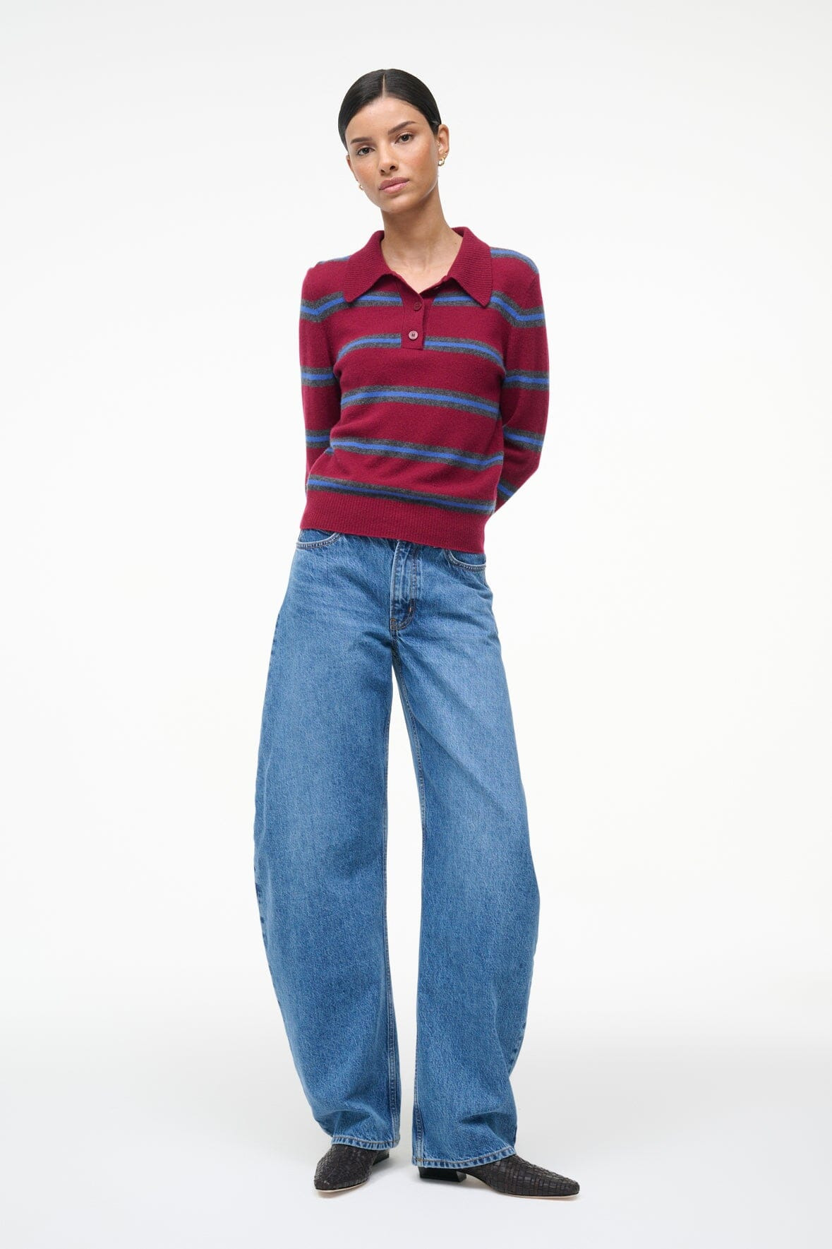 STAUD GEMMA CASHMERE SWEATER CRIMSON STRIPE - 5