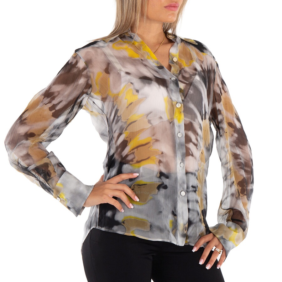 Chloe Ladies Multicolor Grey Sheer Button Down Top - 4