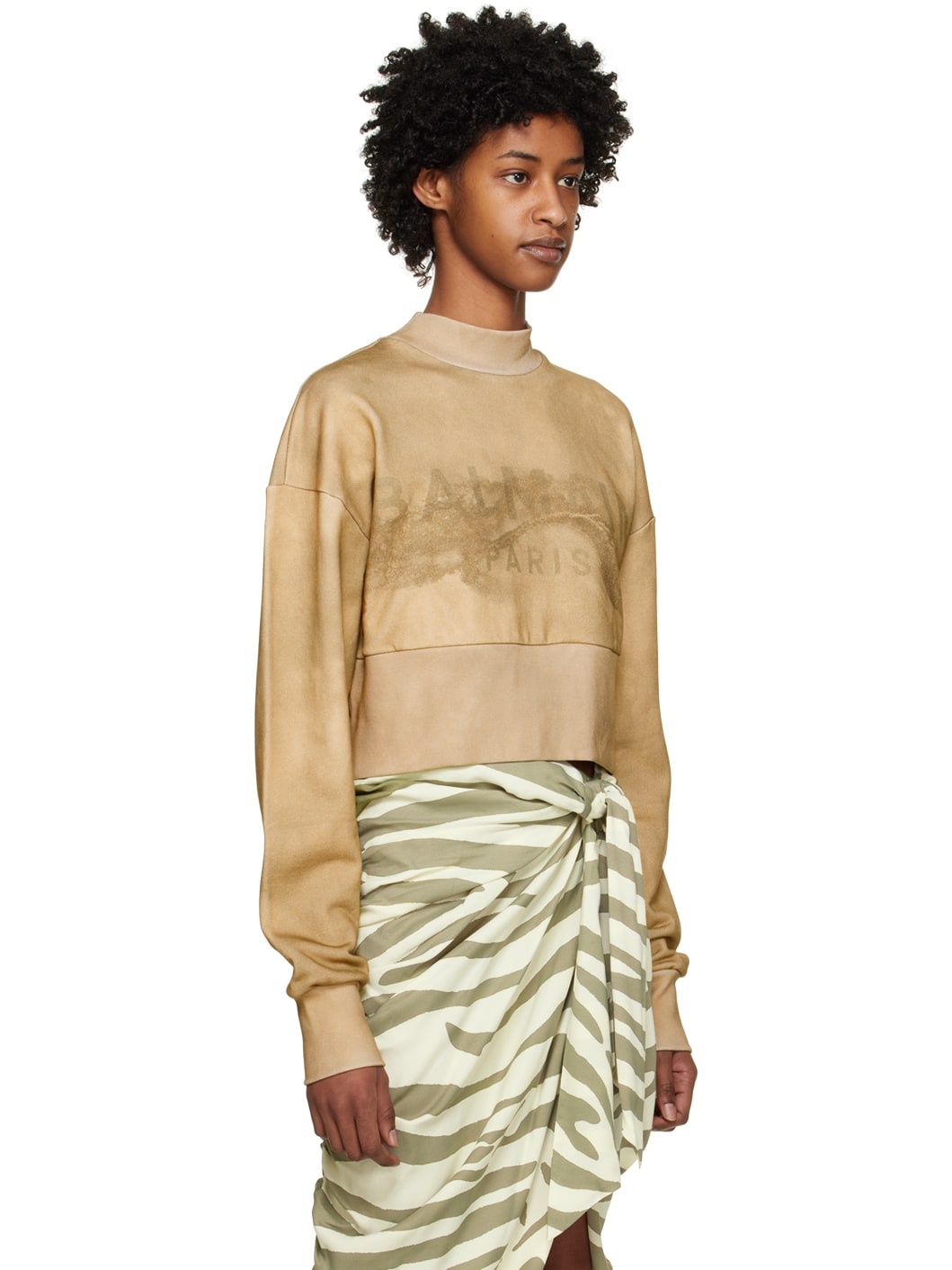 Taupe Cropped Sweatshirt - 2