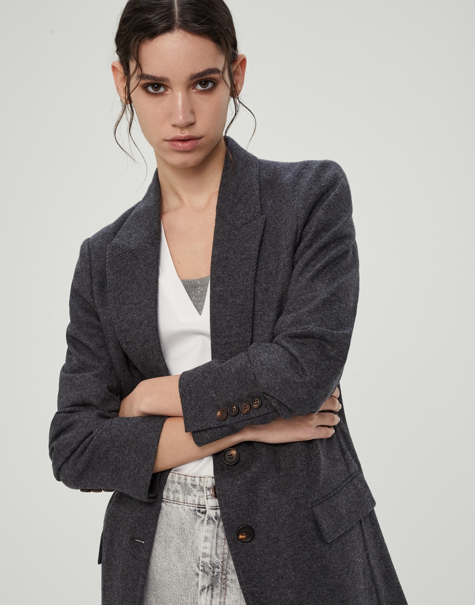 Cashmere jersey deconstructed blazer with monili - 4