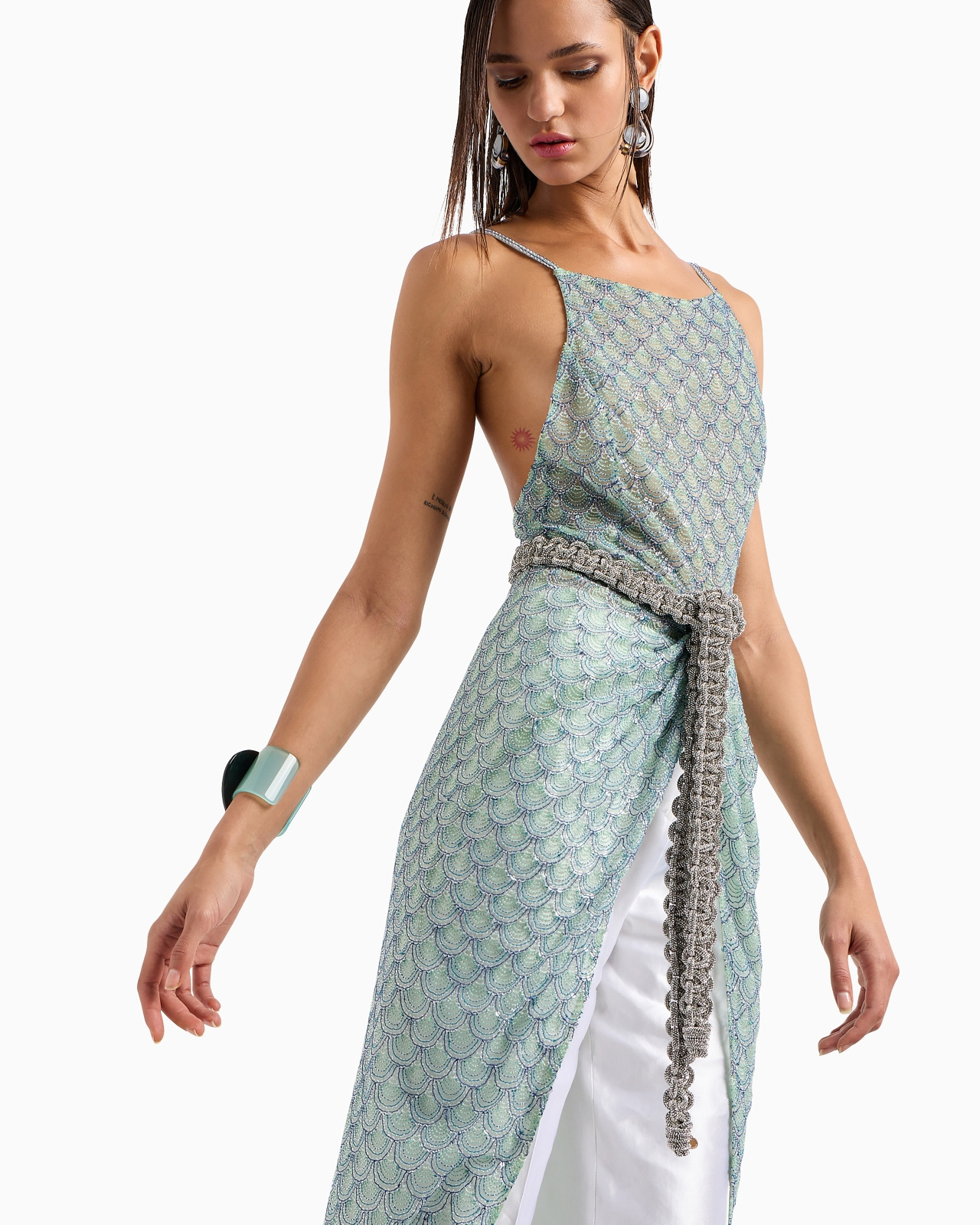 Embroidered-tulle long dress - 5