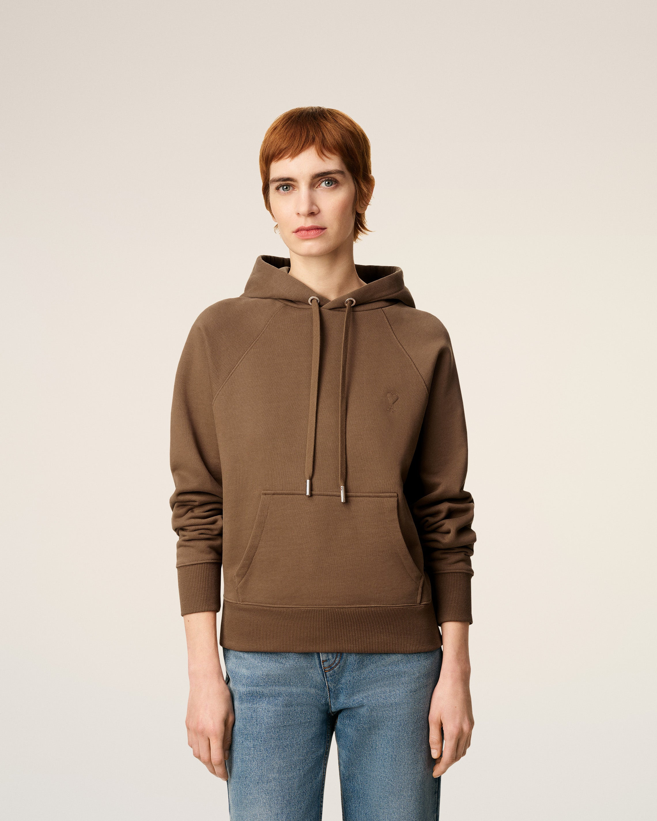 BROWN COTTON AMI DE COEUR HOODIE - 2