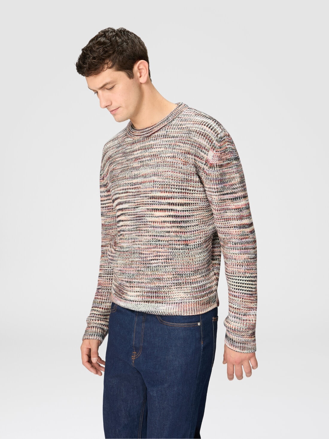 Crew-neck pullover in cashmere and wool with slub motif - 4
