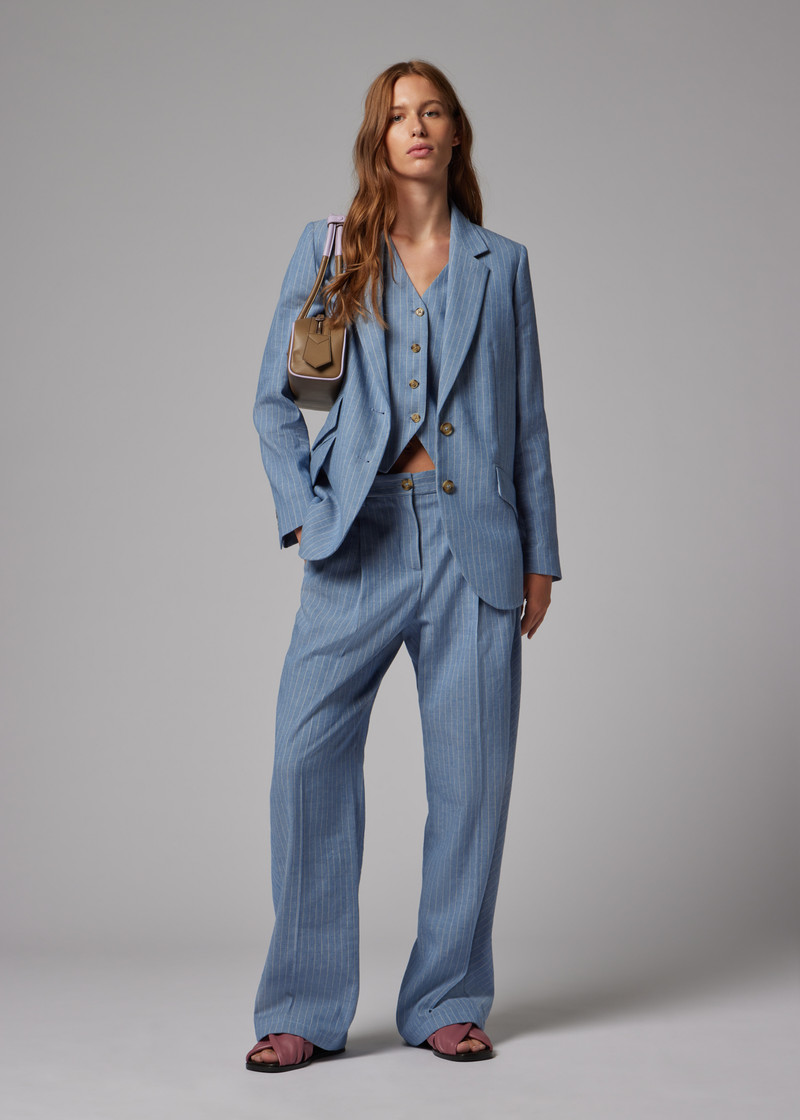 Women's Light Blue Pinstripe Three-Piece Suit 1