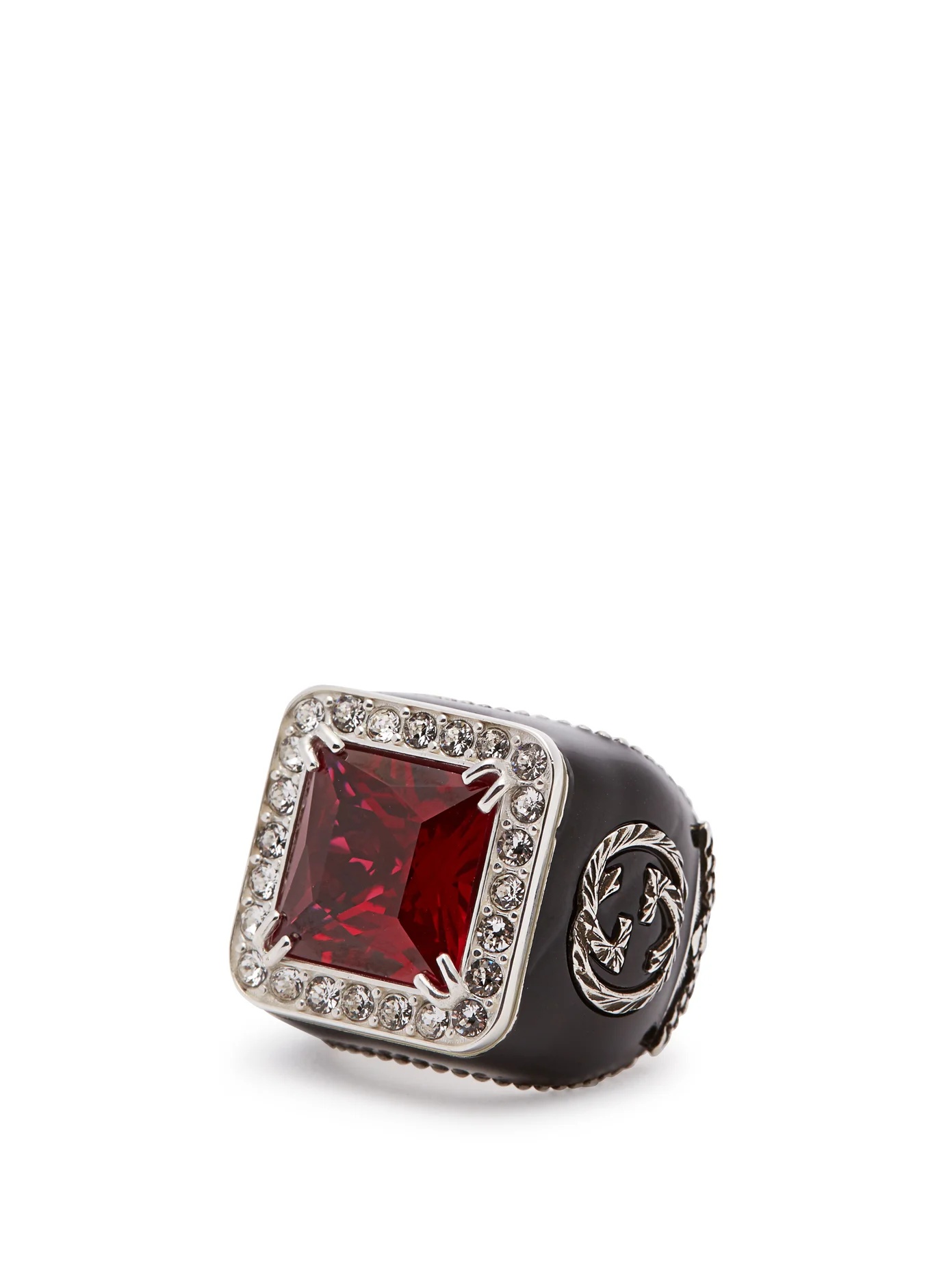 Crystal-encrusted GG-logo signet ring - 3