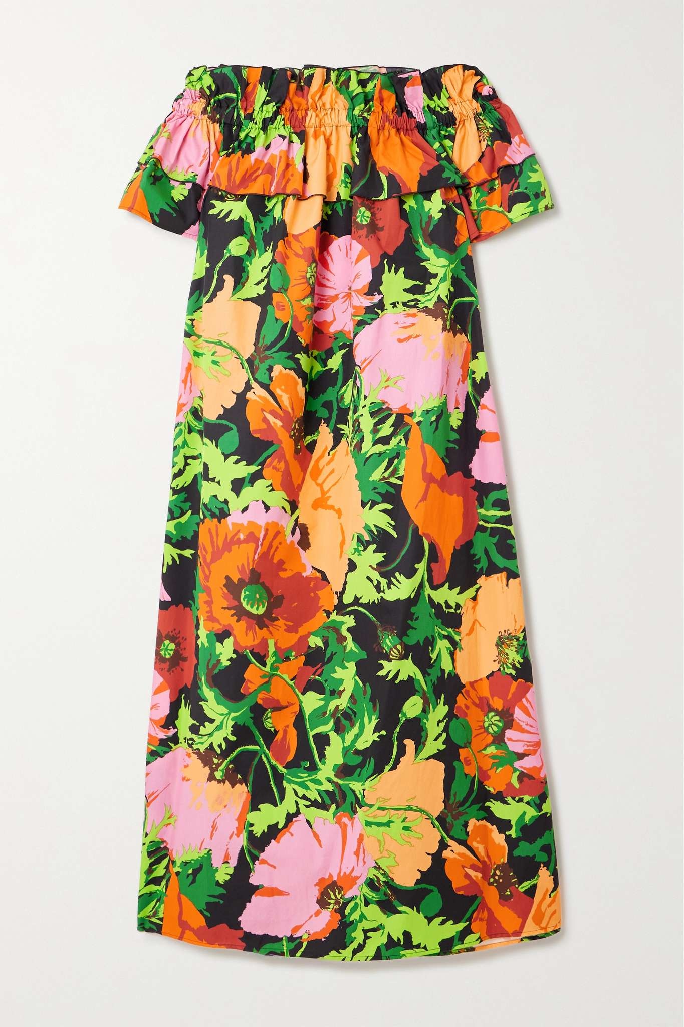 Breakfast off-the-shoulder floral-print cotton-poplin midi dress - 1