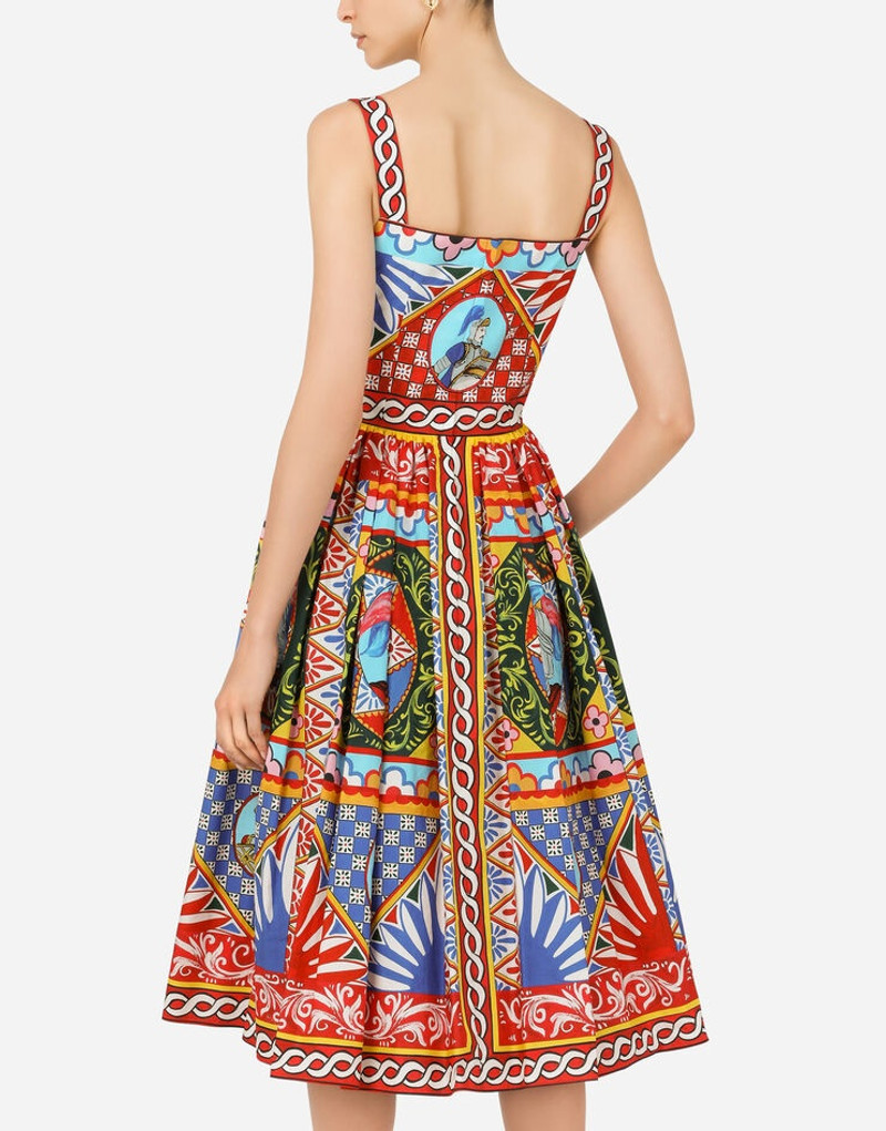 Carretto-print poplin calf-length dress 5