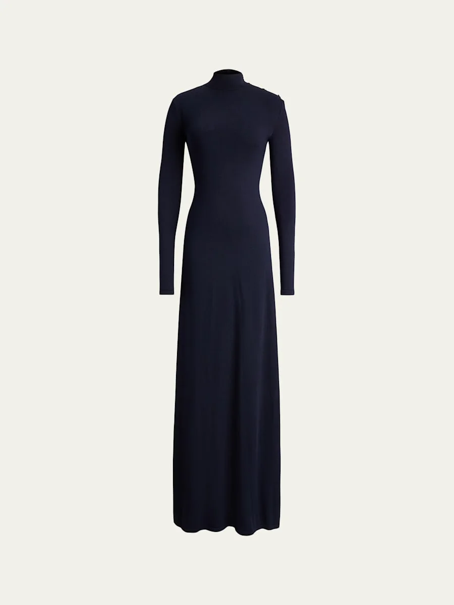 Lorina Long-Sleeve Stretch Silk Jersey Maxi Day Dress - 1