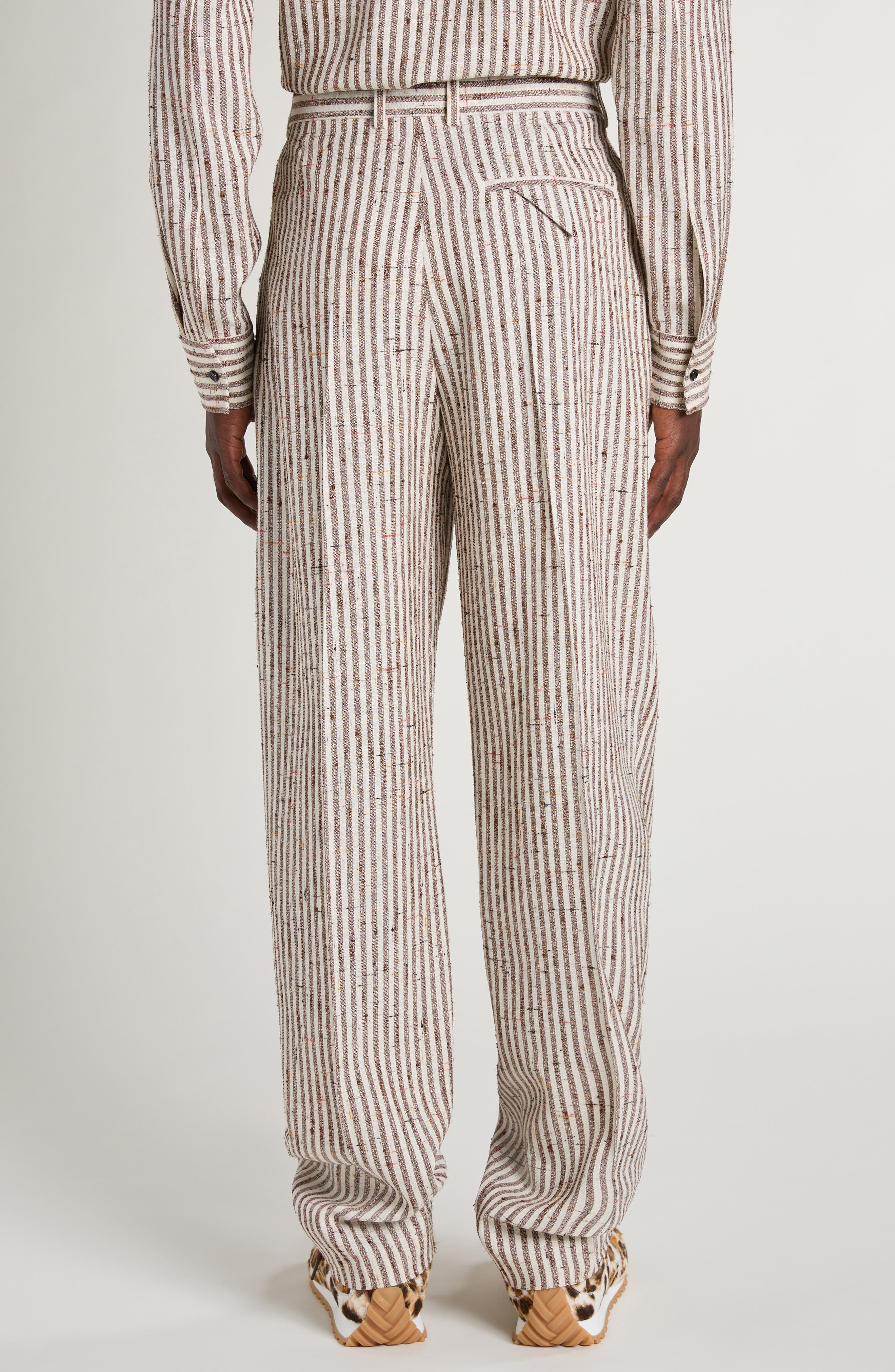Bottega Veneta Flecked Stripe Pleated Pants in Talc/Loam at Nordstrom - 3