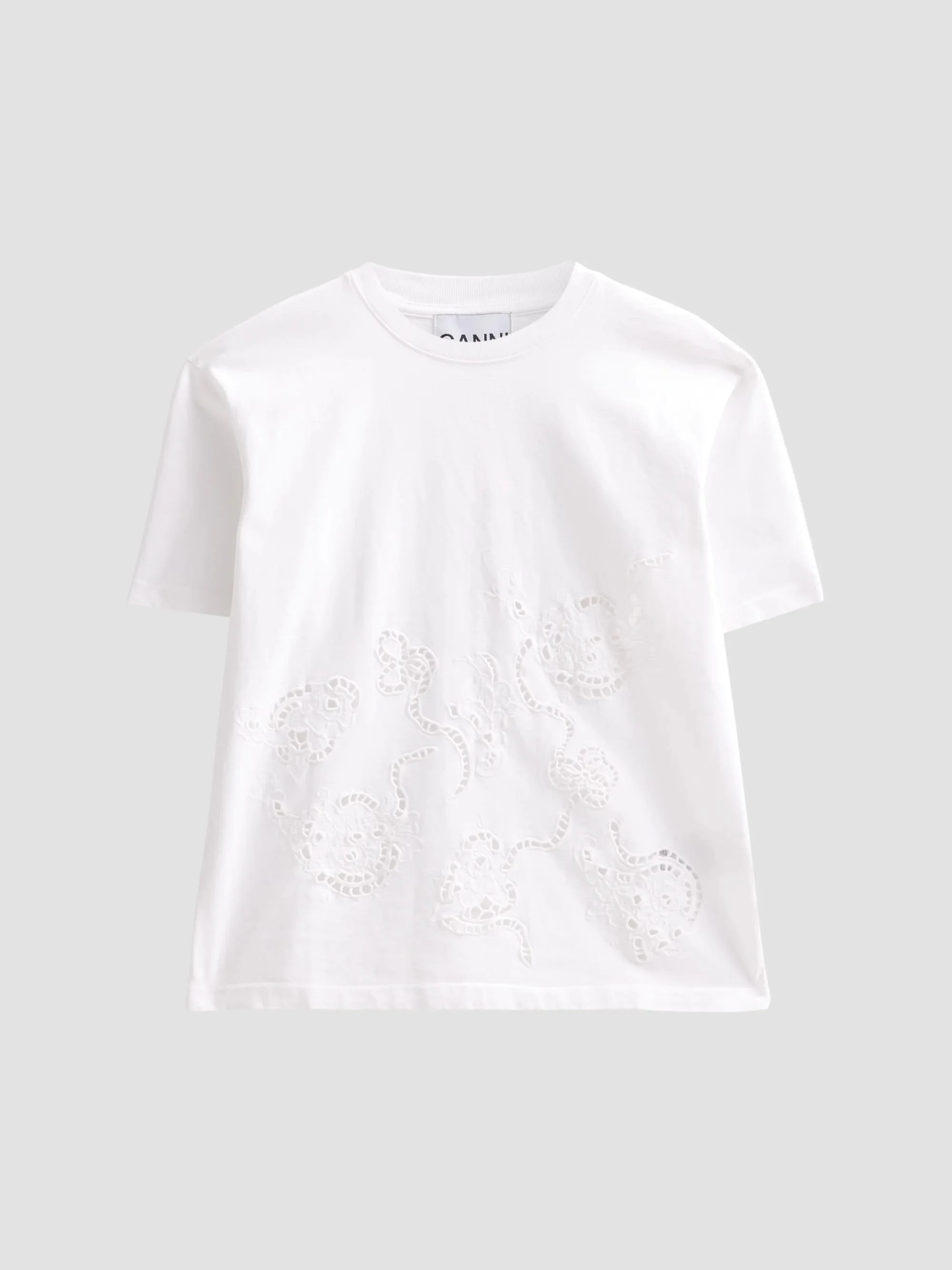 Women's Embroidered Anglais Cotton Jersey T-Shirt - Bright White - 1