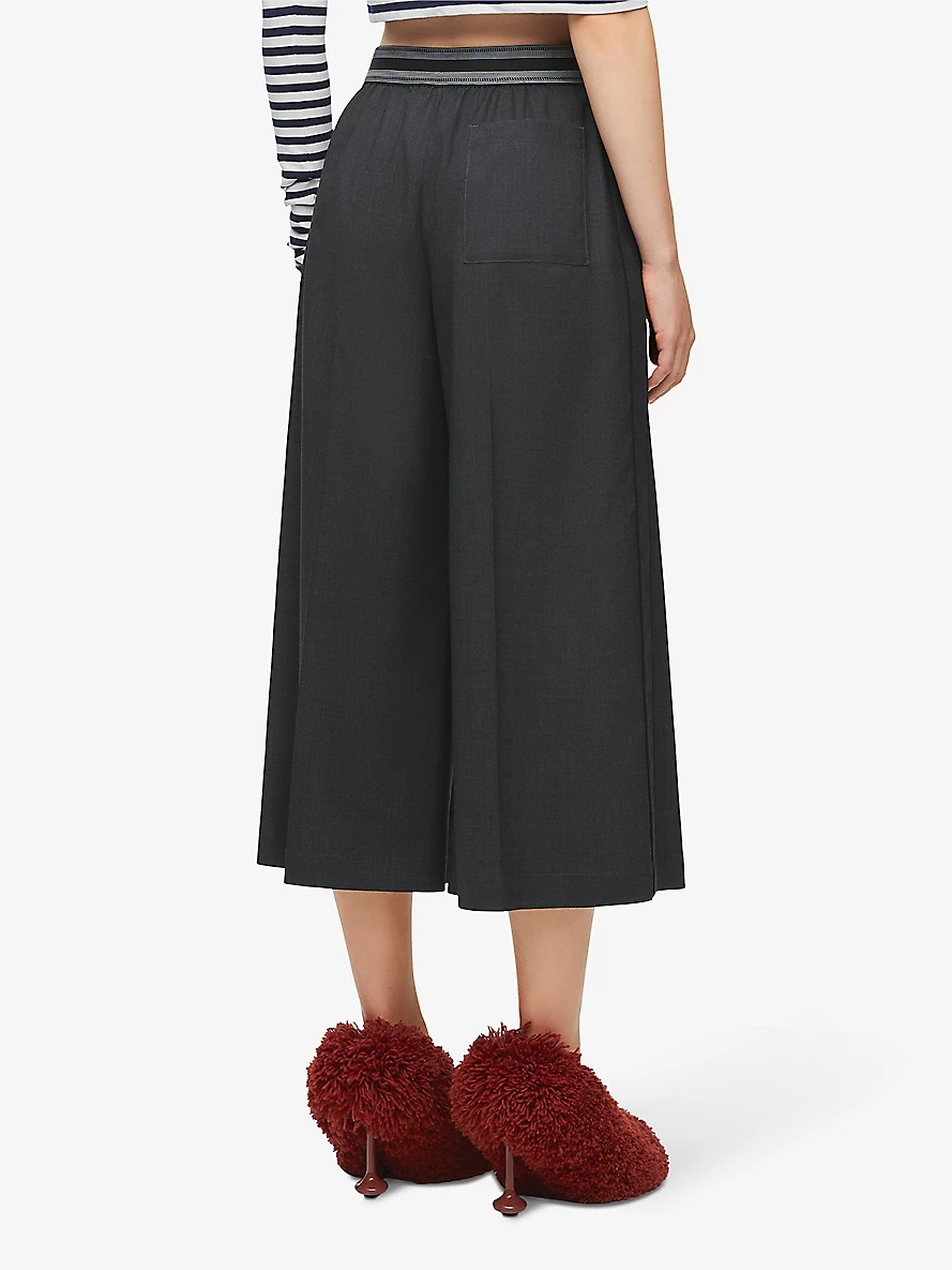 Branded-waistband wide-leg high-rise wool-blend trousers - 4