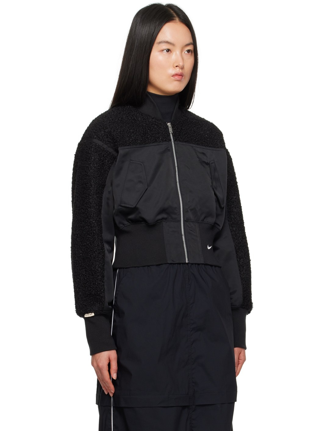 Black High-Pile Bomber Jacket - 2