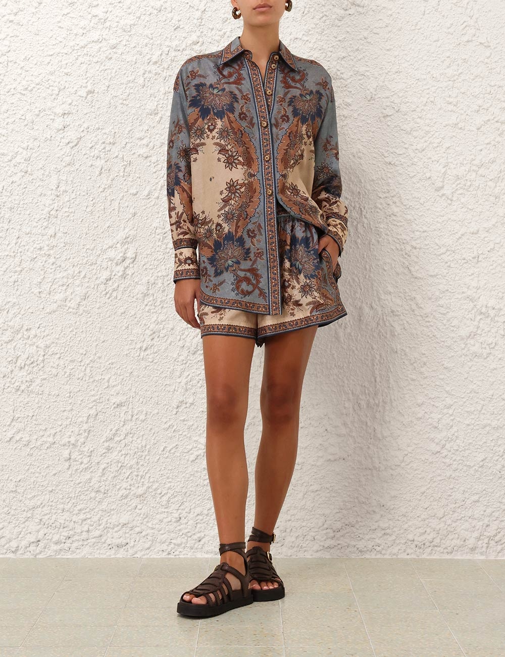 ショートパンツ Zimmermann Ascension Relaxed Short Ascension Relaxed Short Blue/Cream Indienne Floral Online
