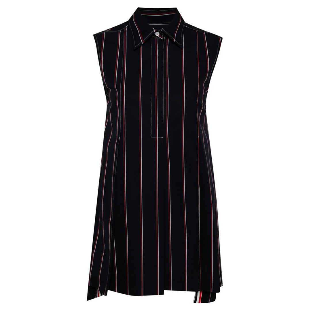 Mini Wide Pleat Sleeveless Shirt Dress - 1