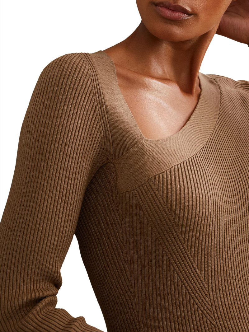 Women's Zeta Asymmetric Rib-Knit Midi-Dress - Camel 5
