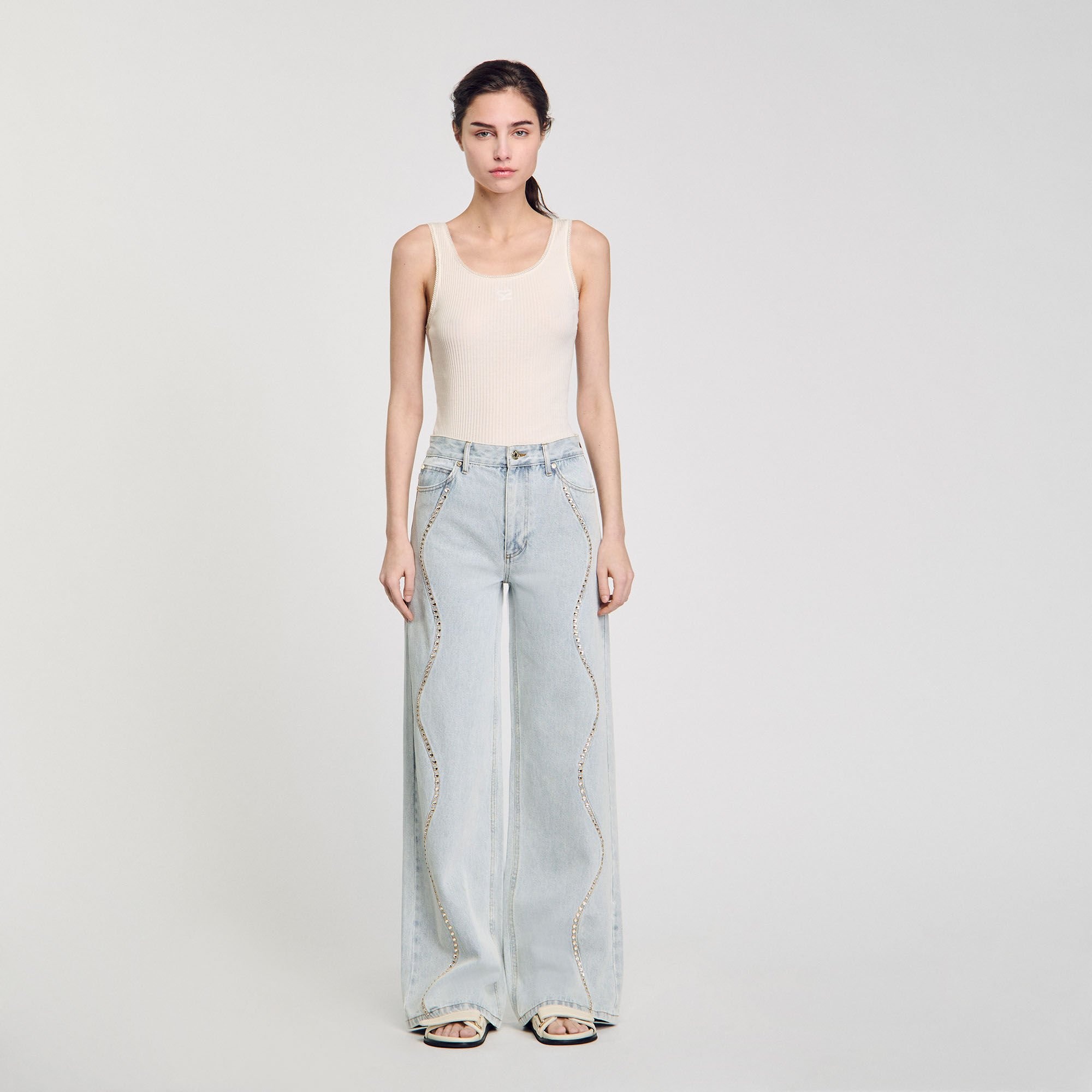JEANS WITH RHINESTONE STRIPES - 2