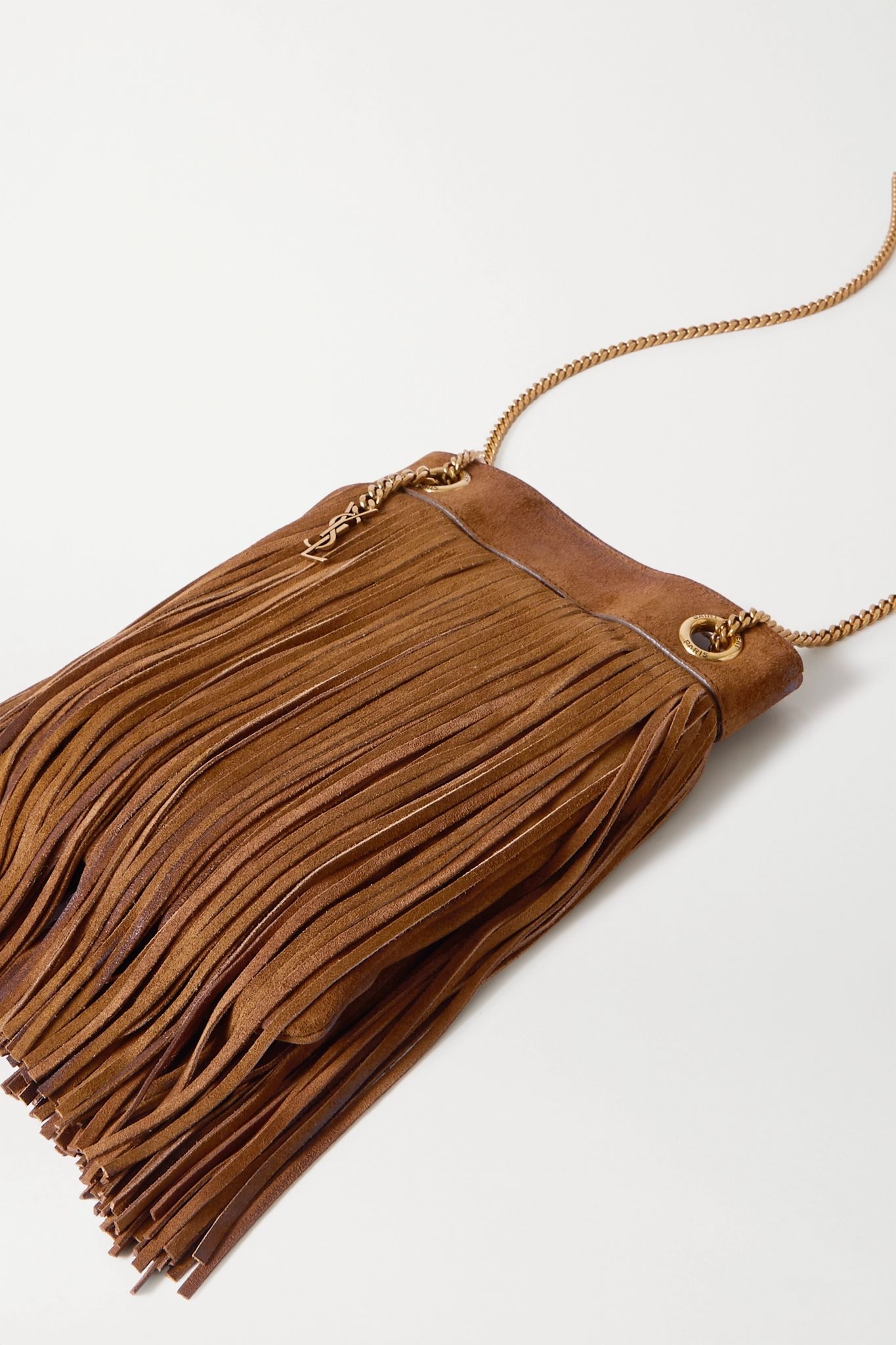 Grace small leather-trimmed fringed suede shoulder bag - 4