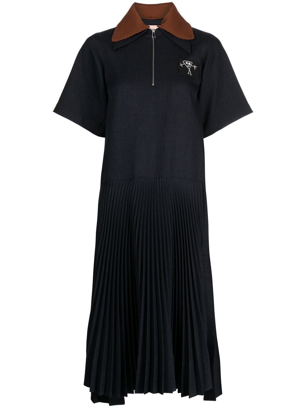 patch-detail zip-front shirt dress - 1
