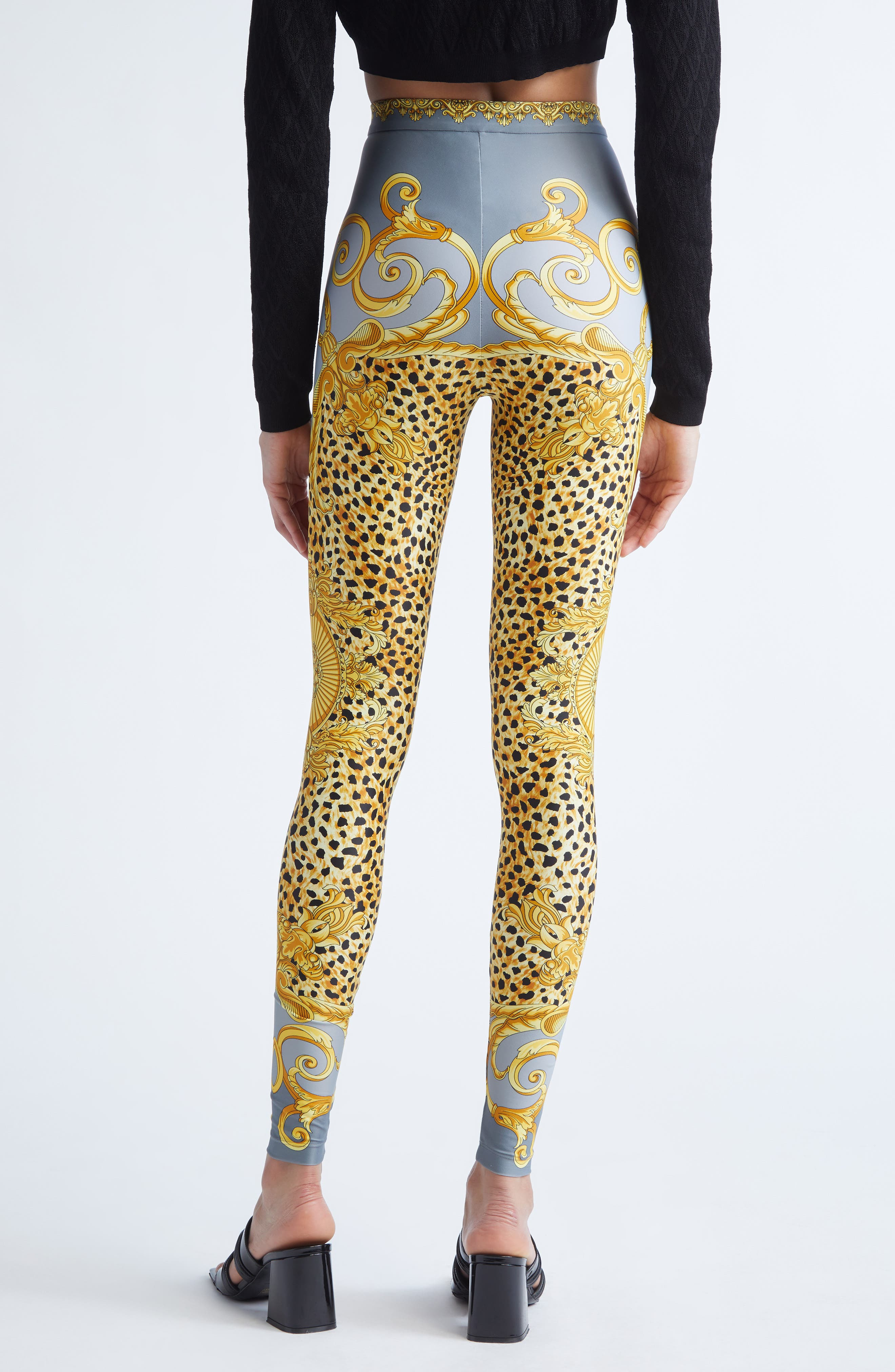 Versace Cheetah Foulard Print Leggings in Light Grey Elephant Grey at Nordstrom - 2