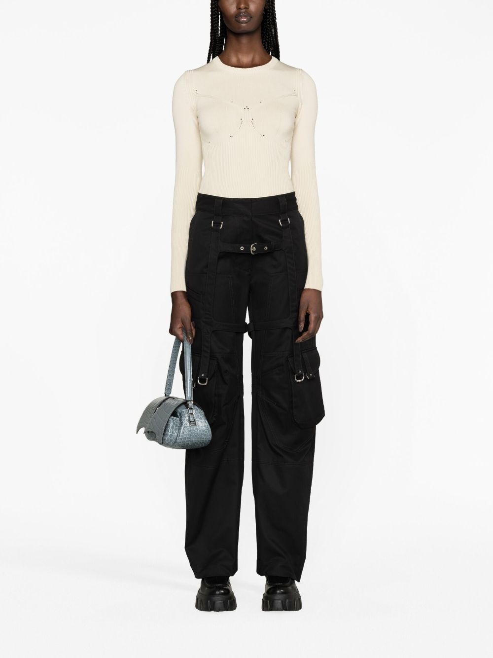 perforated ribbed-knit top - 2