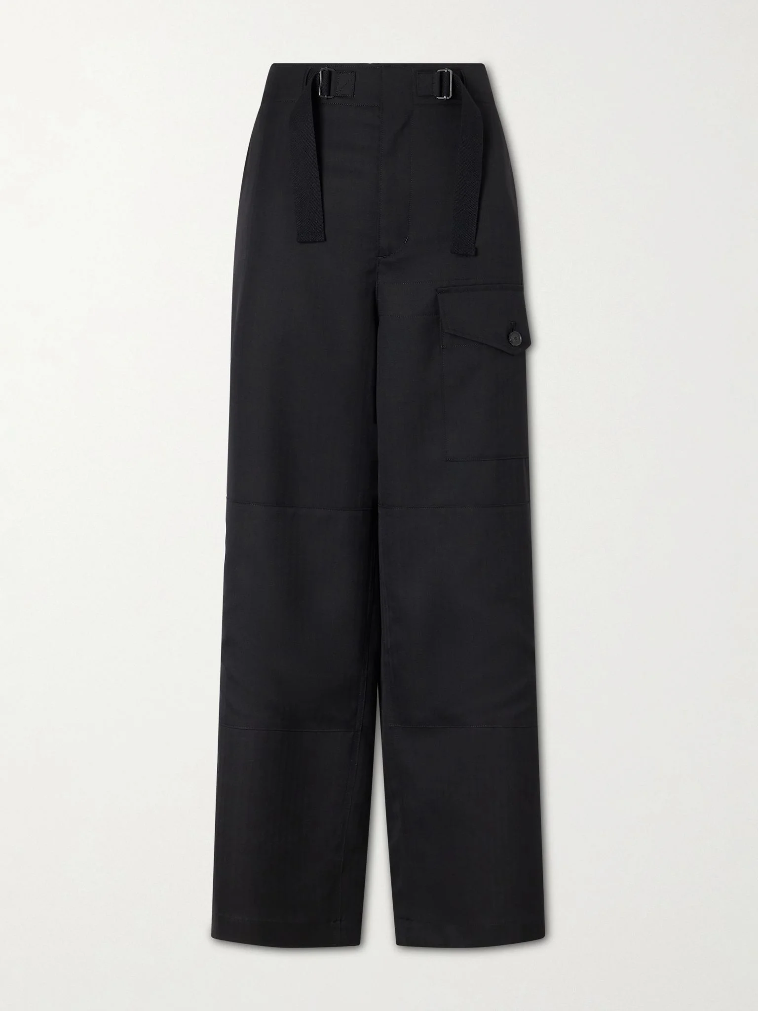 Herringbone wool wide-leg cargo pants Black - 1