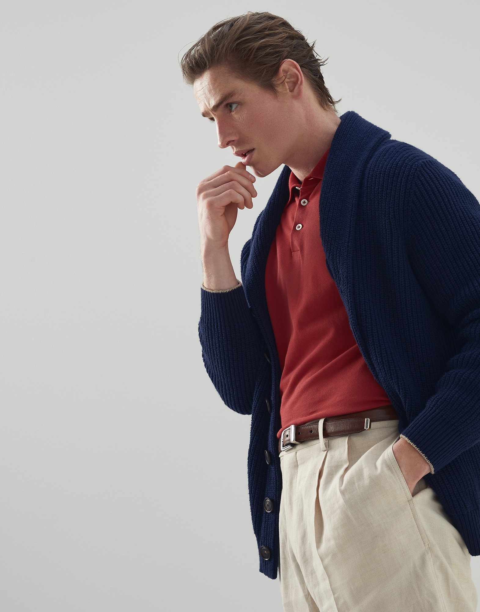 Cotton piqué slim fit polo shirt with knit collar and logo - 4