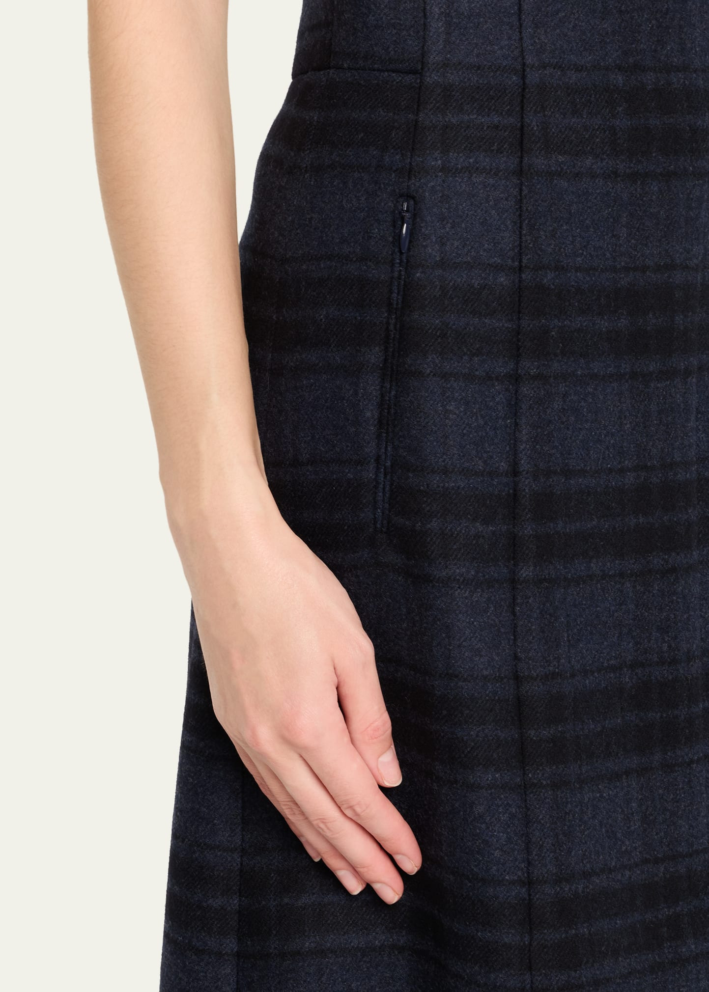 Check Wool Double Face A-Line Midi Skirt - 5