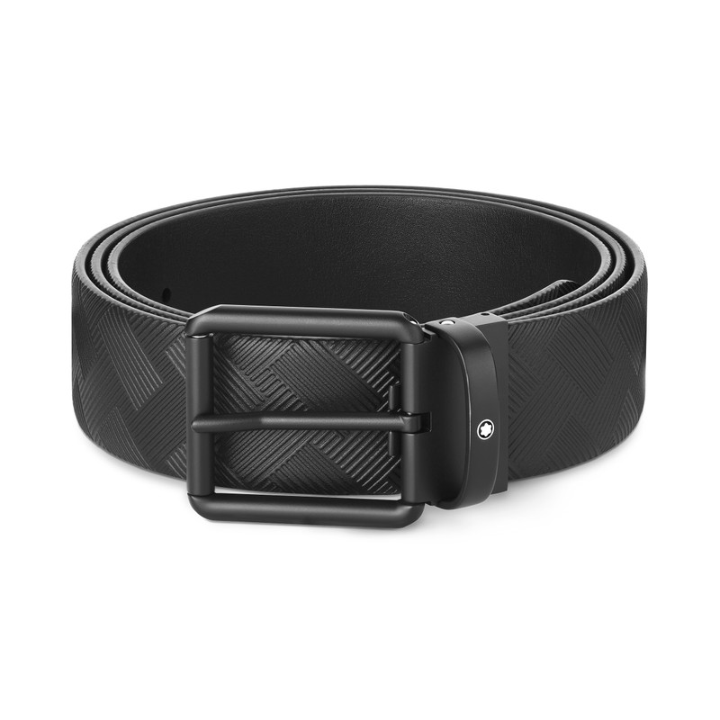 Printed black/plain black 35 mm reversible leather belt 1