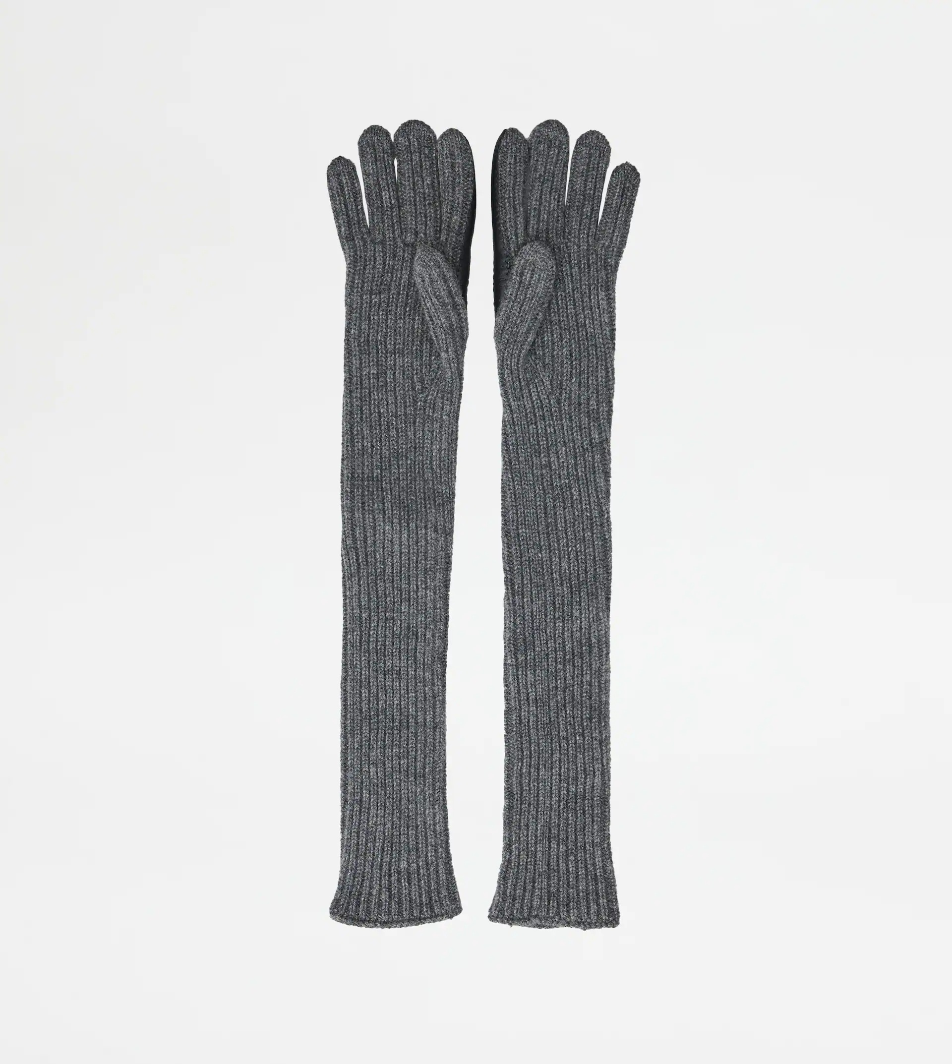 LONG GLOVES IN CASHMERE AND LEATHER - BLACK, SILVER - 3