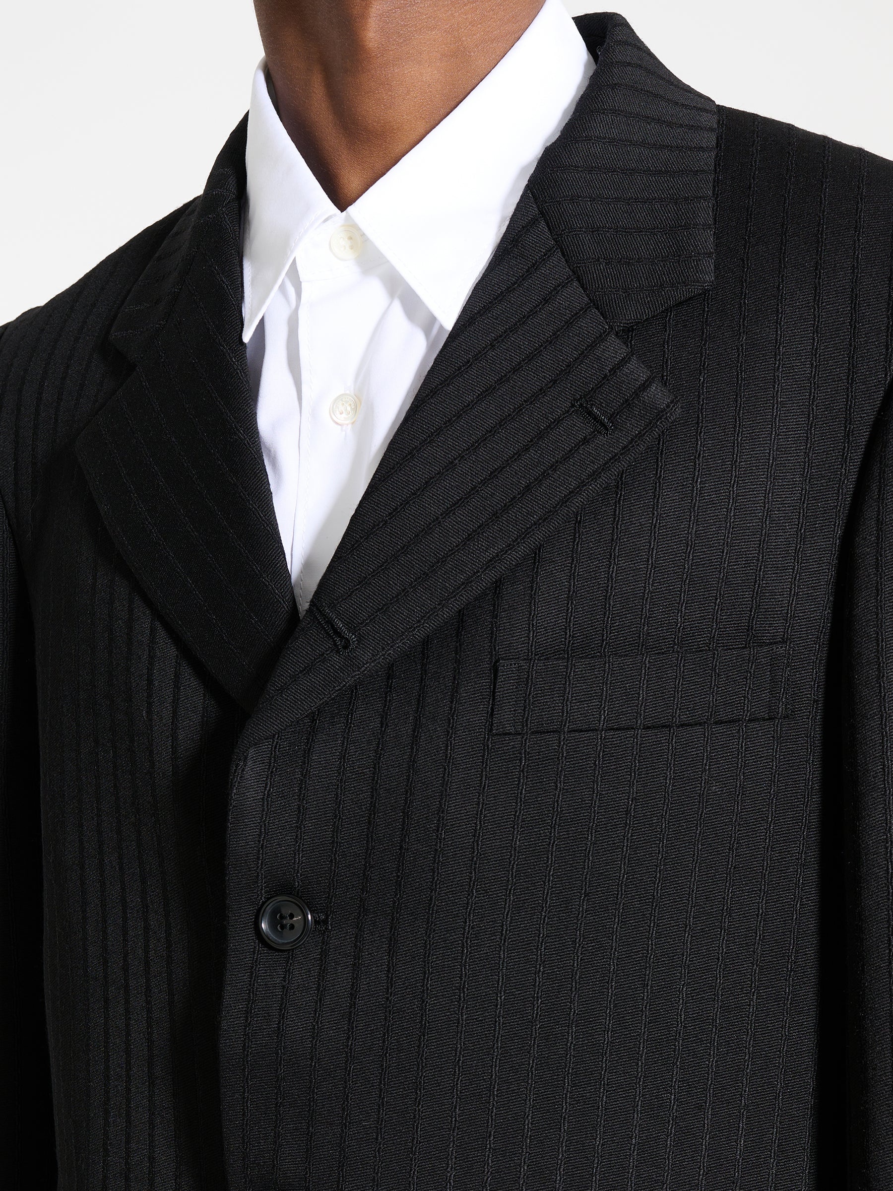 COMME DES GARÇONS HOMME PLUS CONTRAST LAPEL JACKET WOOL DOBBY STRIPE BLACK - 9