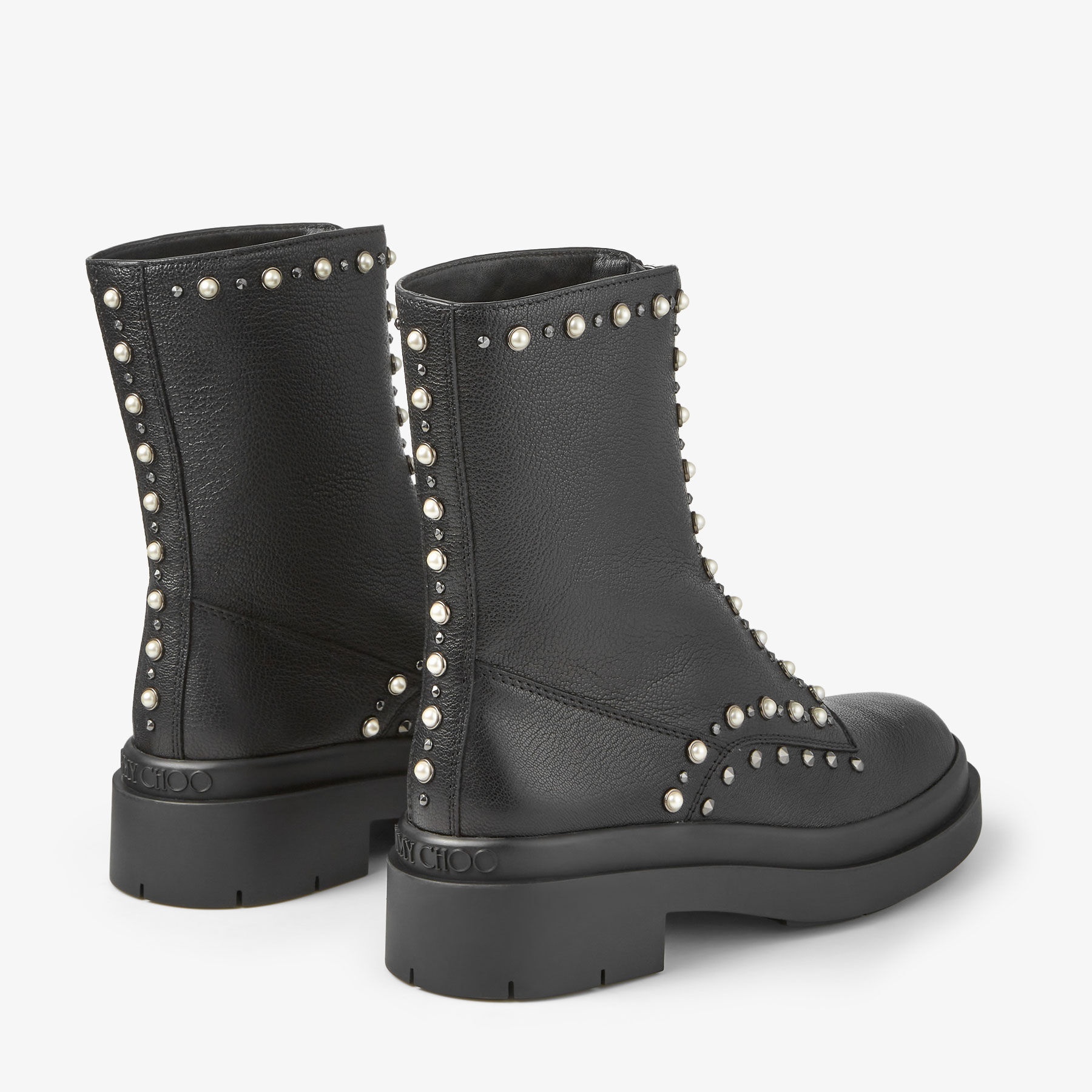 Nola Flat
Black Leather Boots with Pearls and Studs - 7