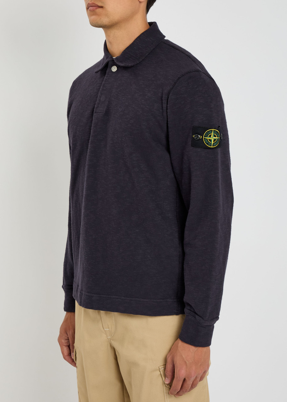 Stone Island Logo Slubbed Cotton Polo Sweatshirt - 2