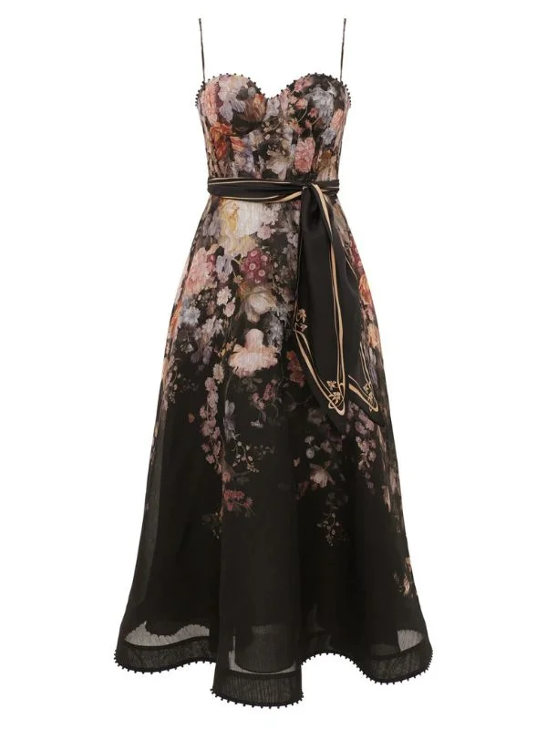 Valiant Corset Picnic Dress in Black Floral - 1