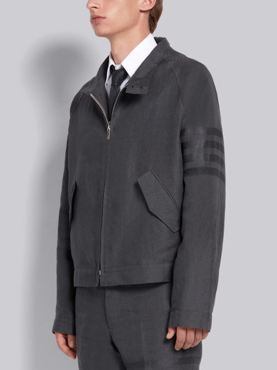 Thom Browne Dark Grey Crisp Linen Tonal 4-Bar Raglan Band Collar Jacket outlook