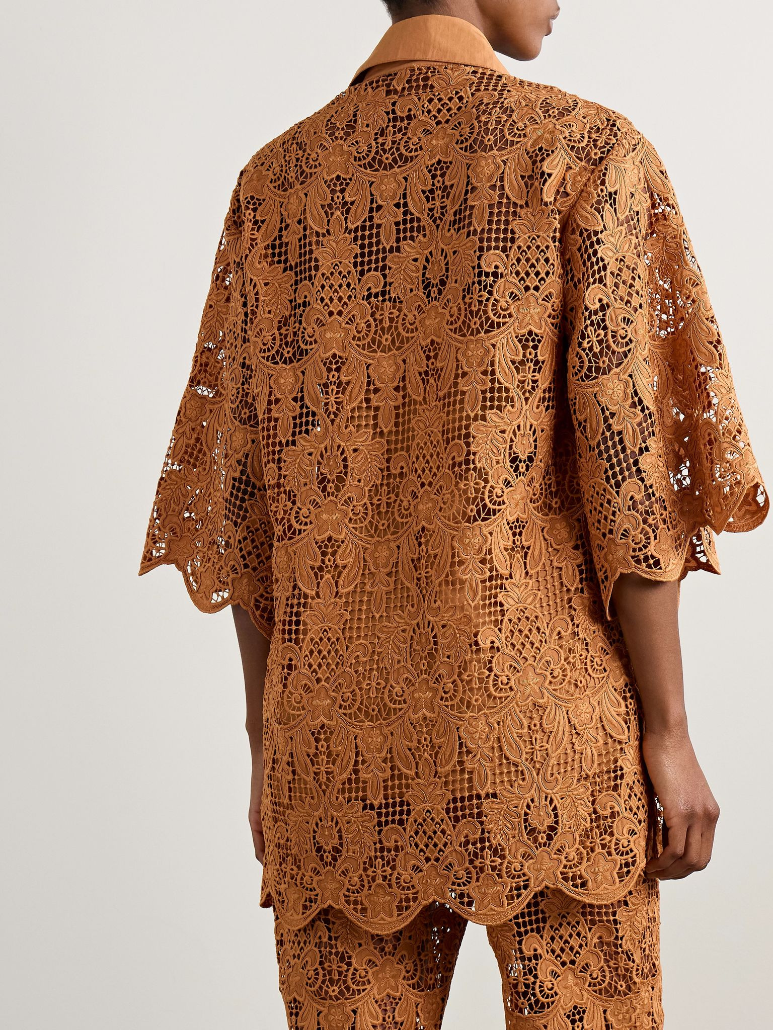 Coco oversized poplin-trimmed guipure lace tunic Camel - 3